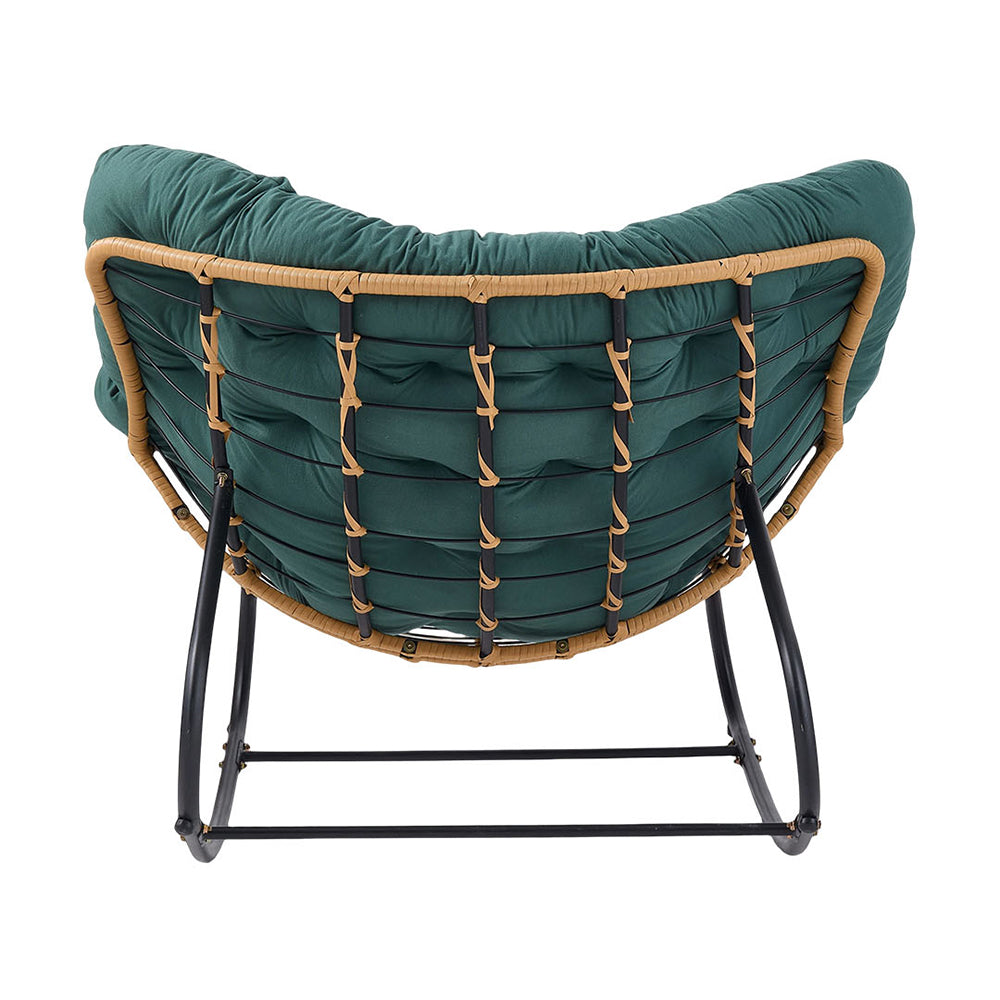 Elegant Rattan Rocking Chair With Cushioned Seat – Stylish And Comfortable Relaxation | Dark Green
