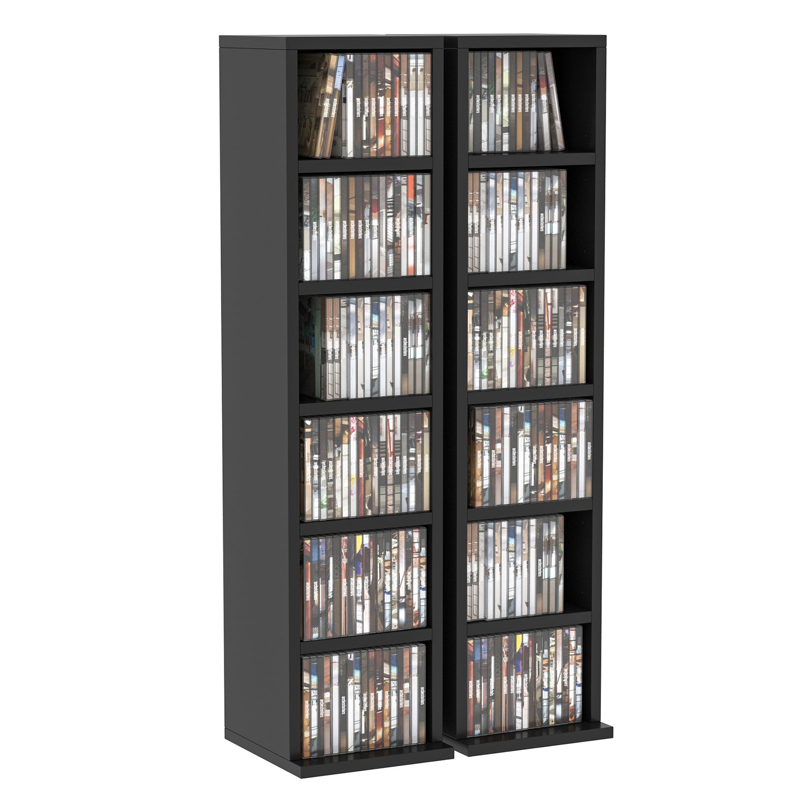 Set Of 2 Cd Storage Units With Adjustable Shelves | One Size | Black