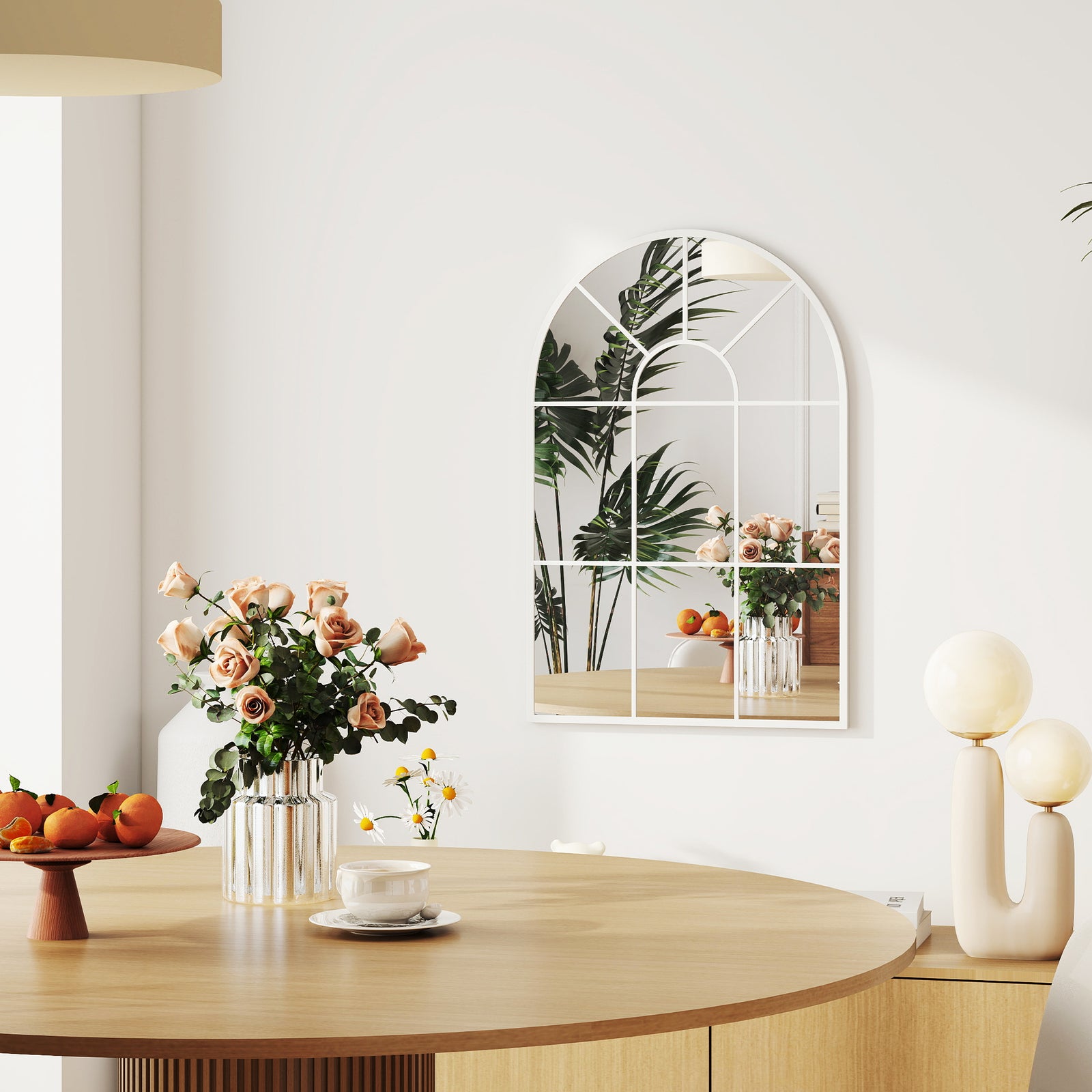 Arched Window Wall Mirror For Living Room Bedroom, 91x60cm | White