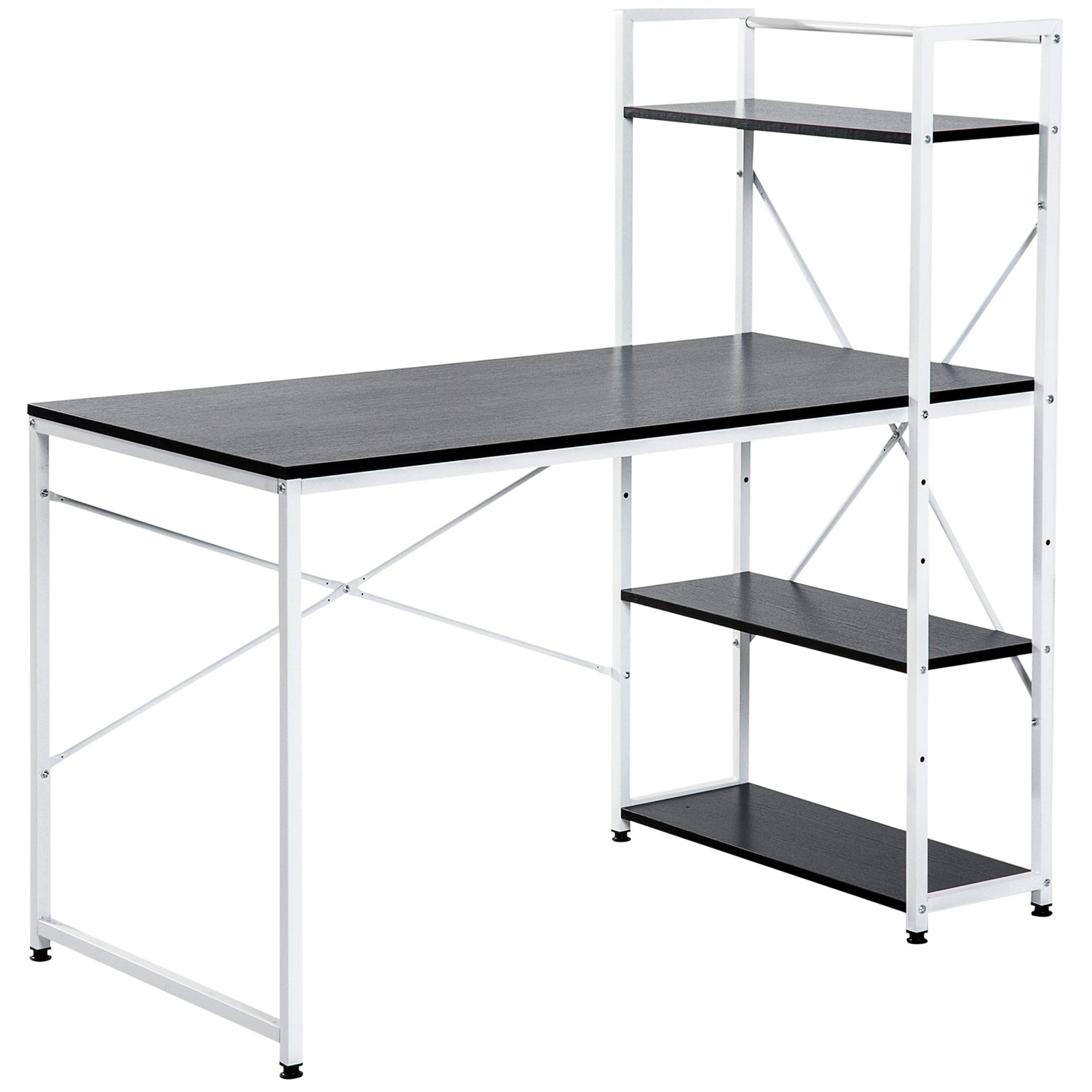 Computer Desk Laptop Table W/4-tier Bookshelf Metal Frame | Black