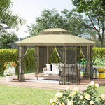 3.7x3m Patio Gazebo With 2-tier Roof And Mosquito Netting