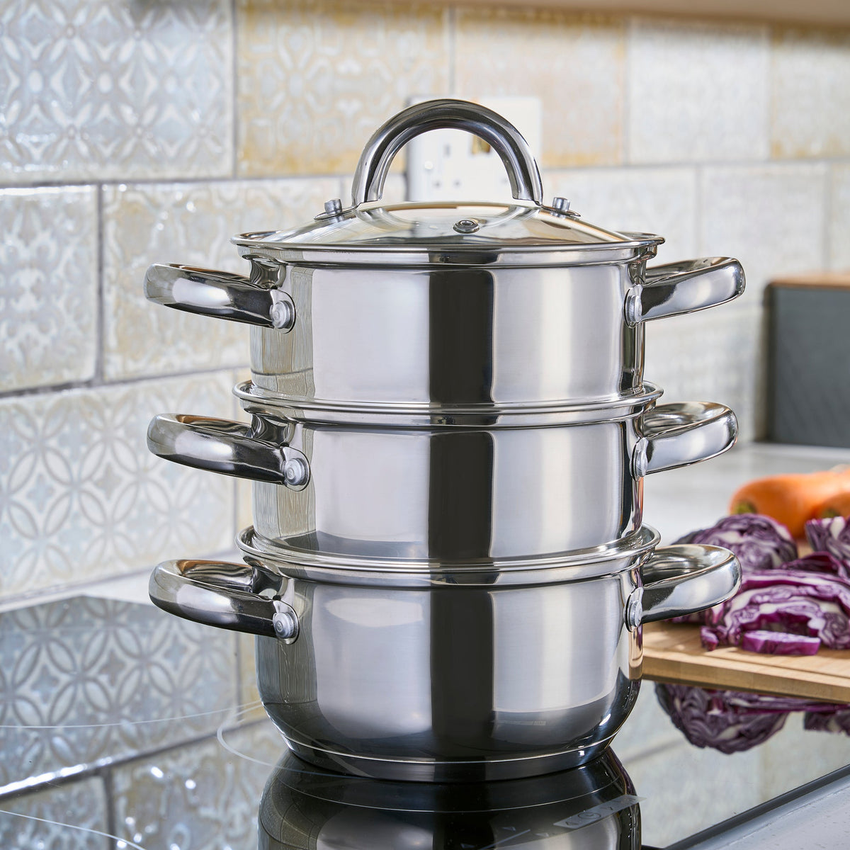 3 Tier Stainless-steel Steamer Pan | 16cm | Silver
