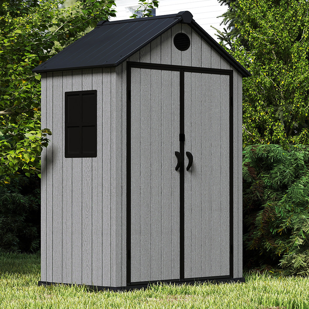 6x4ft Garden Tool Shed With Apex Roof & Combination Lock – Grey Wood Grain Storage Shed With Window & Vents