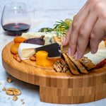 BlauKe Bamboo Cheese Board And Cheese Tool Set - 25cm Round Charcuterie Board, Serving Platter - Wooden Cheese Board Gift Set