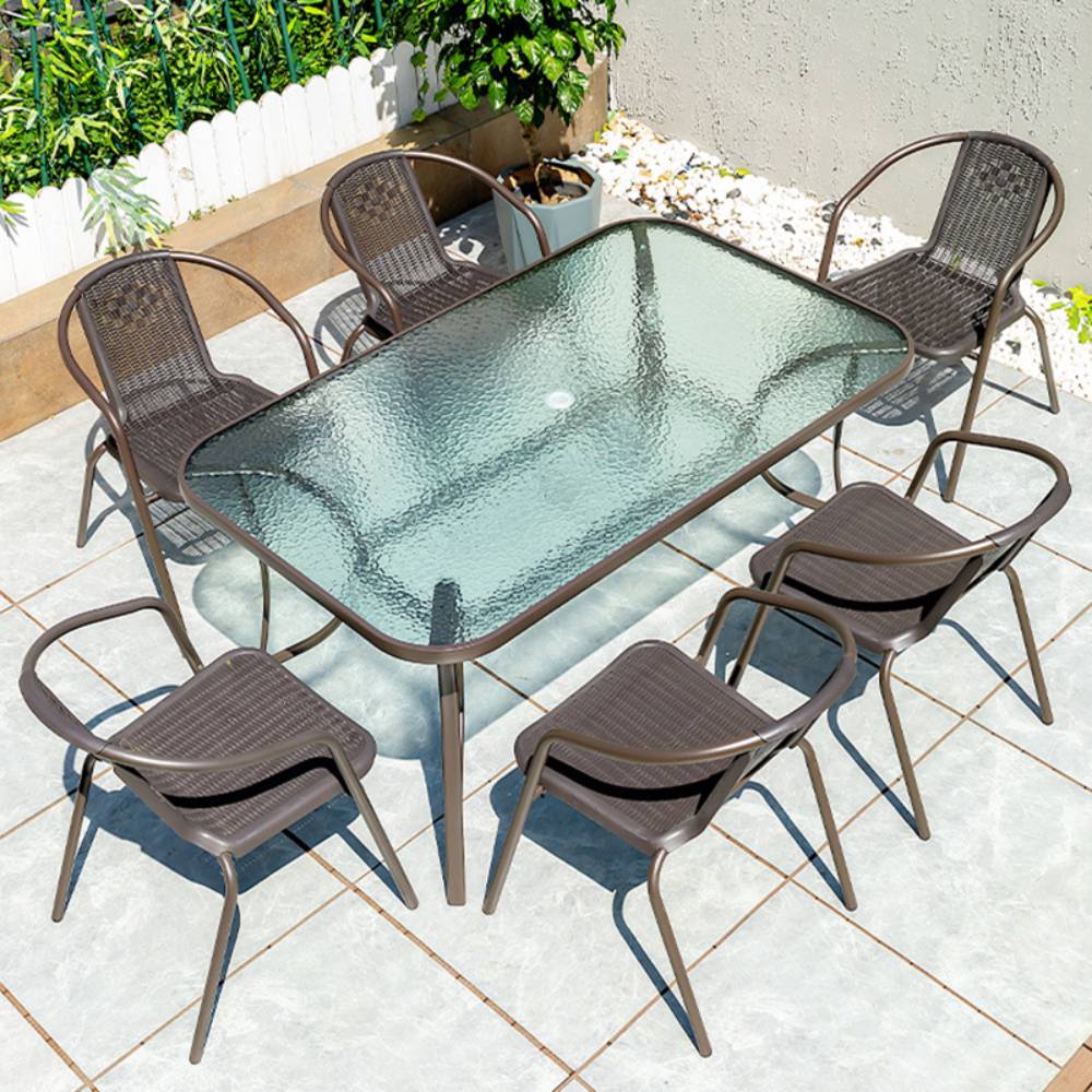 Set Of 2 Pe Rattan Stacking Garden Chairs Outdoor Patio Dining Armchairs