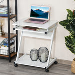 Movable Computer Desk, 4 Wheels, Tray | White