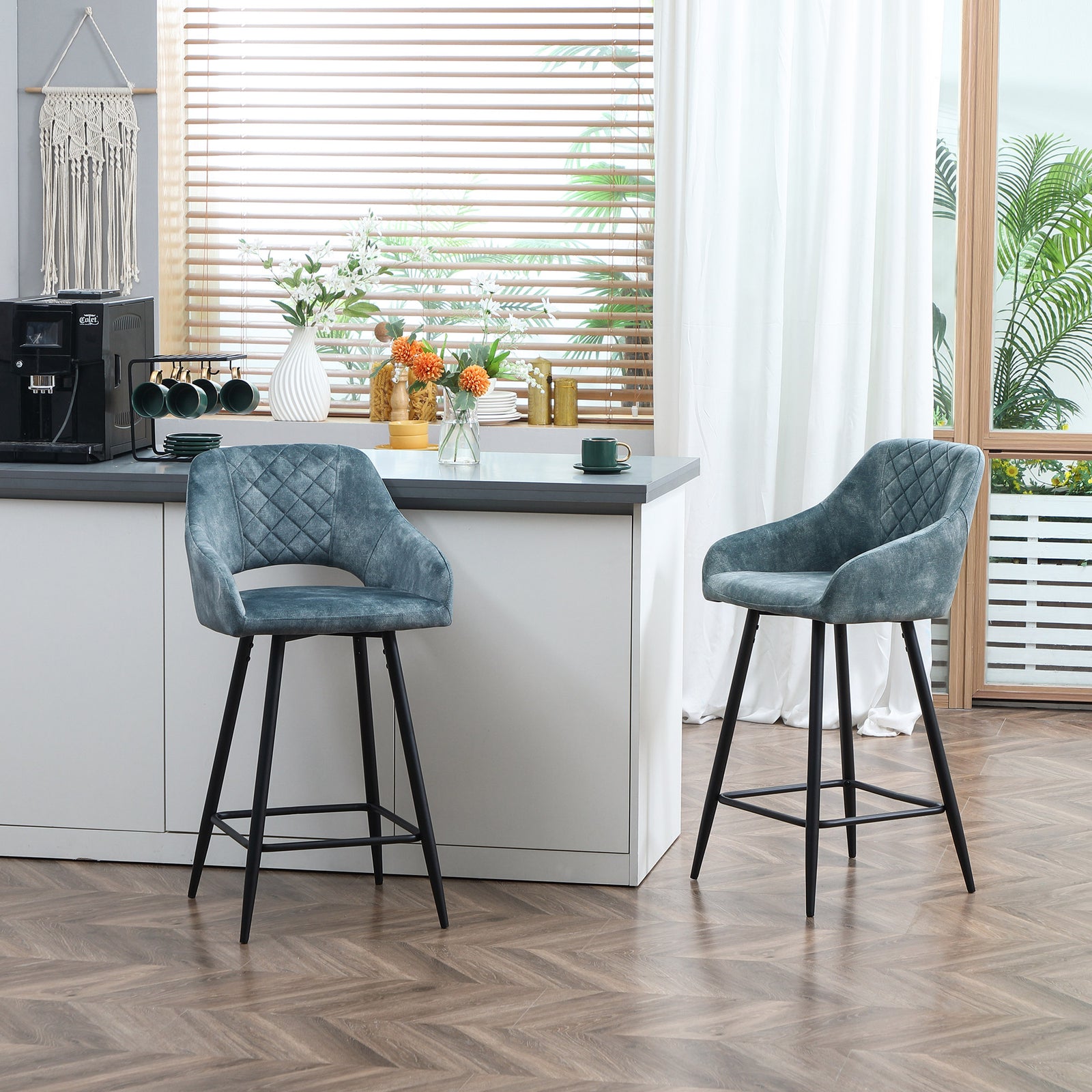 Velvet-touch Bar Stools Counter Set Of 2 | Blue