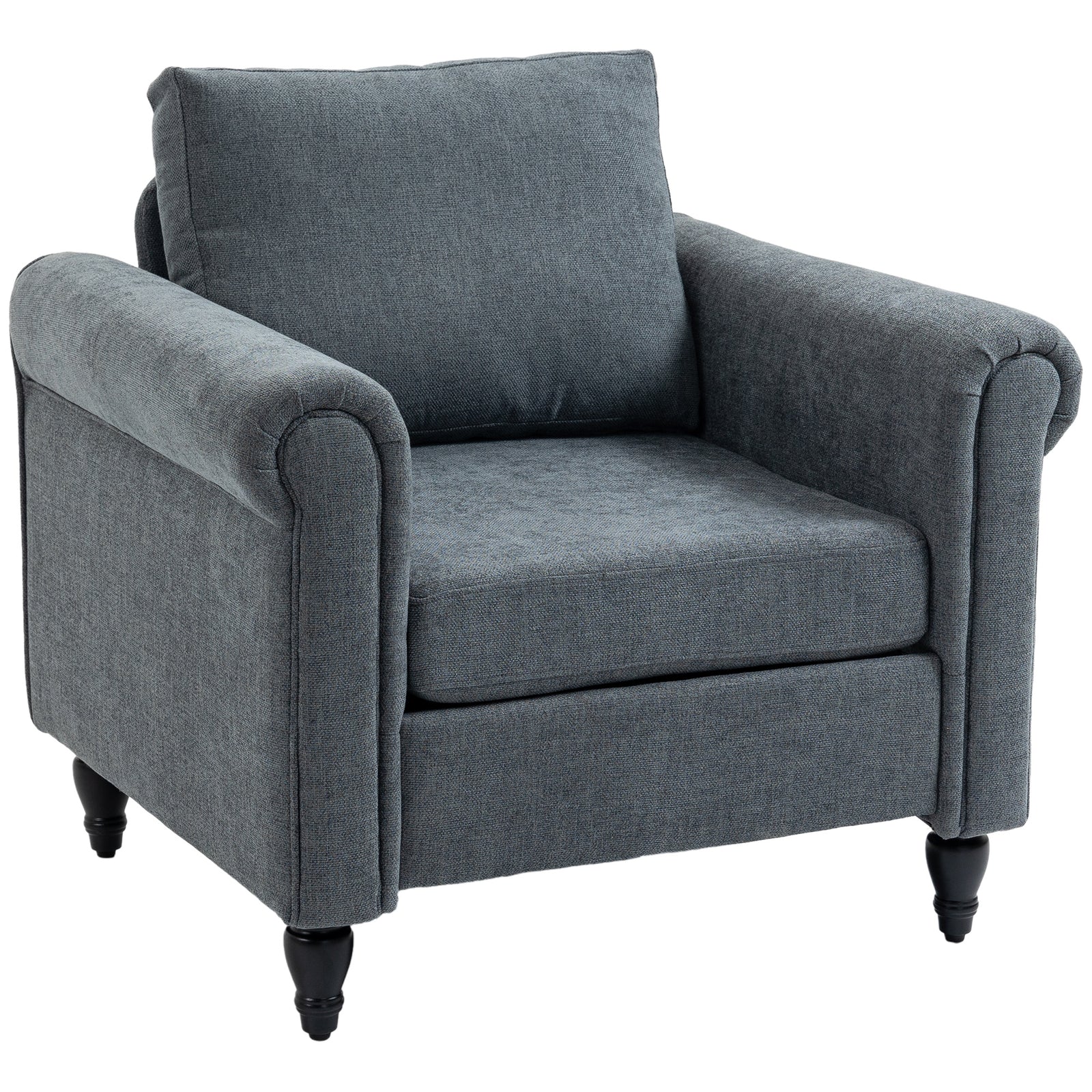 Vintage Armchair Fabric Accent Chair With Wood Legs | One Size | Gray