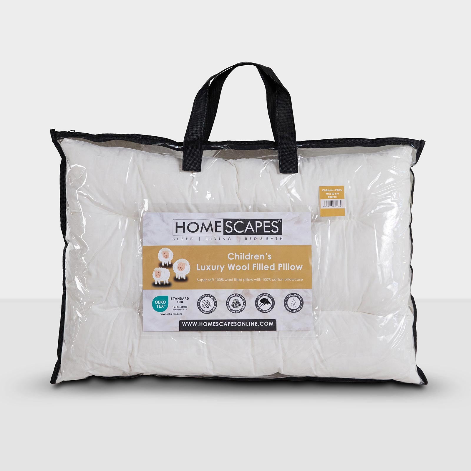 Premium Wool Kids Pillow With Quilted Case, 40 X 60 Cm