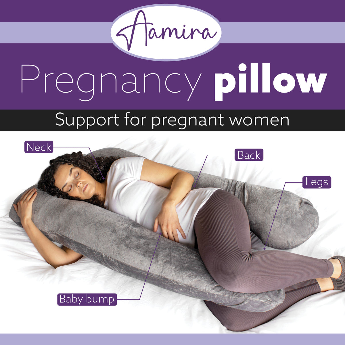 U Shaped Pregnancy Pillow, 135x75x20cm Shredded Memory Foam Full Body Maternity Cushion For Sleeping | U Shape | Grey