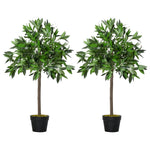2 Pcs 90/120cm Artificial Bay Laurel Topiary Trees With Pot | Medium | Green