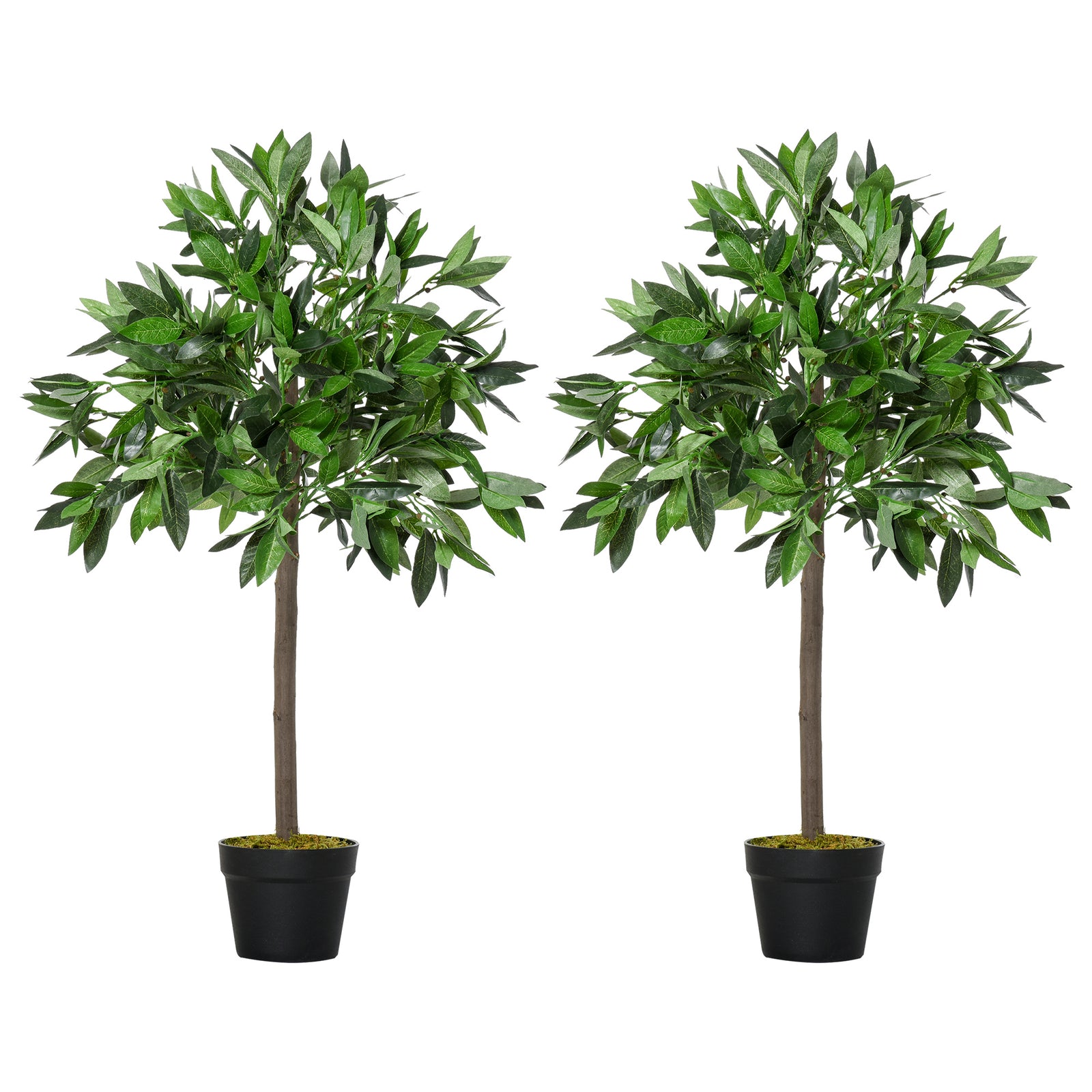 2 Pcs 90/120cm Artificial Bay Laurel Topiary Trees With Pot | Medium | Green