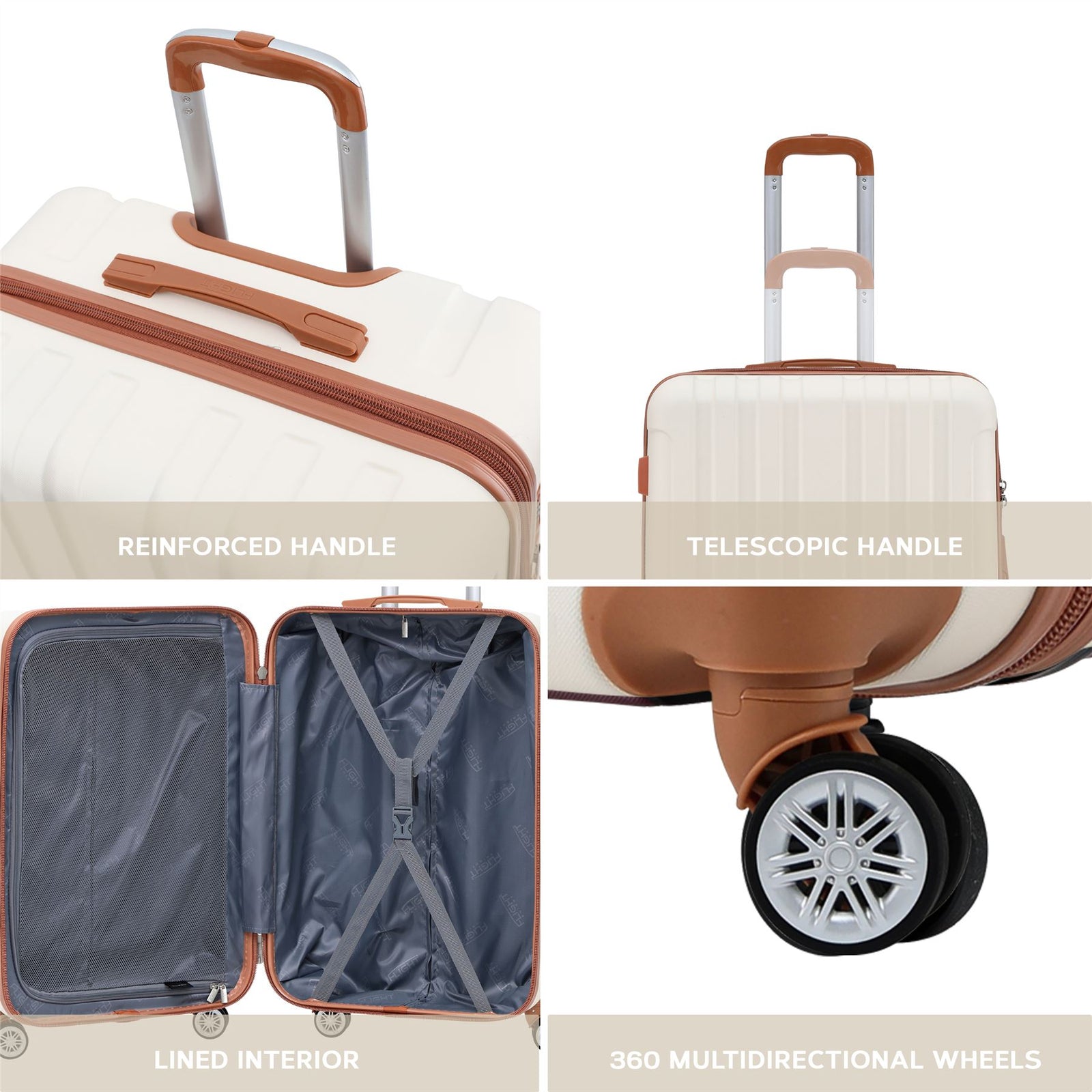 Medium 26" Hard Shell Check In Suitcase 8 Spinner Wheels Hold Luggage | Medium | Cream