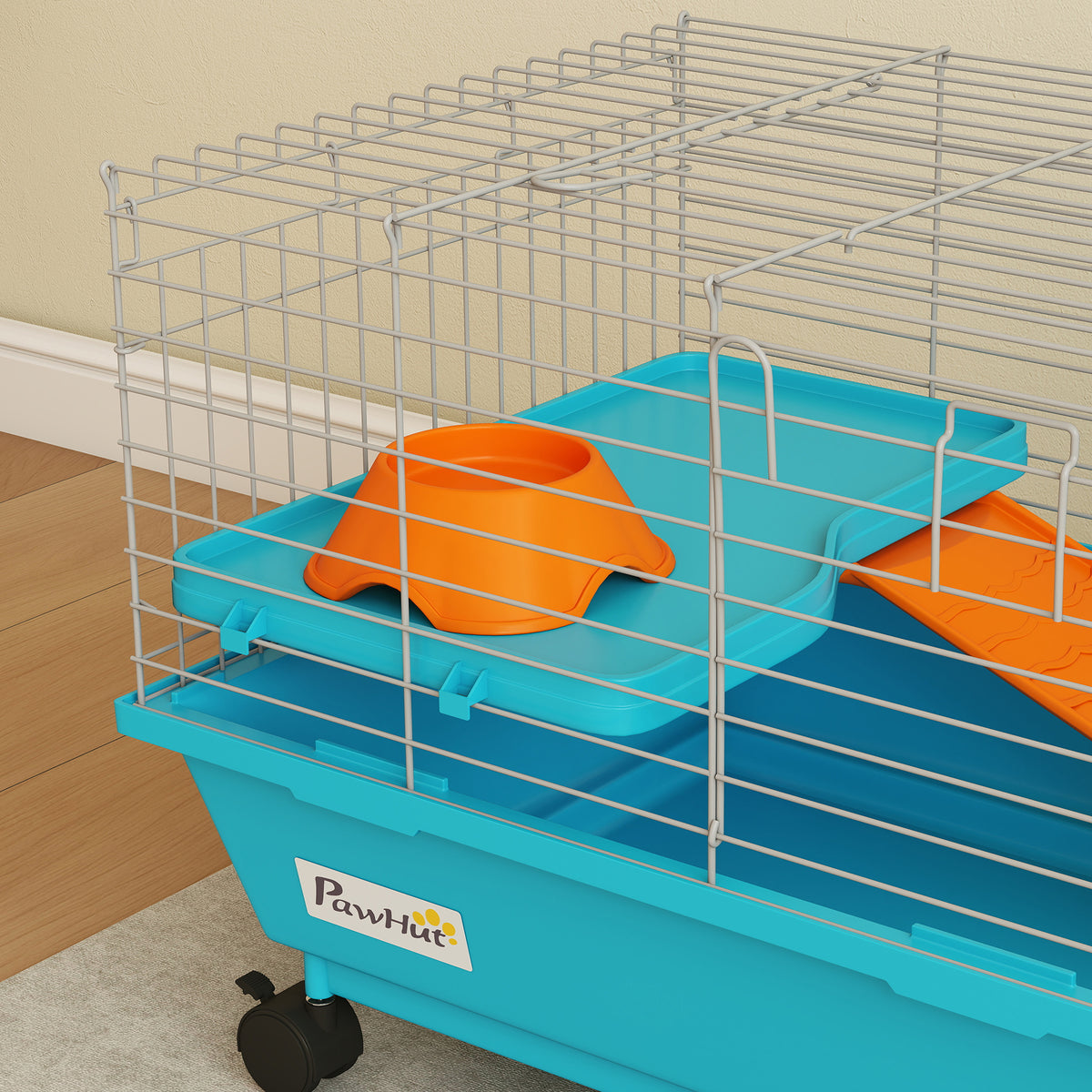 PawHut Small Animal Cage , Rabbit Cage With Wheels And Water Bottle