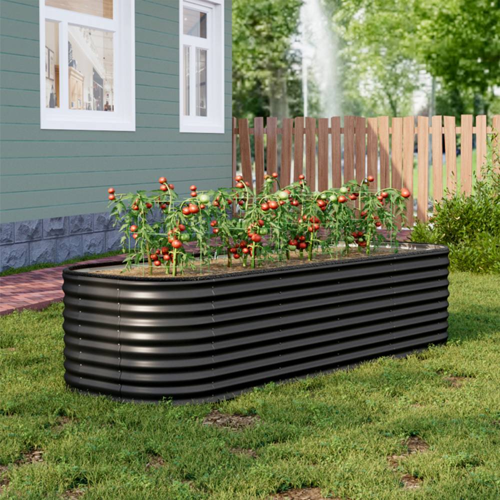 240cm/320cm Large Oval Galvanized Raised Garden Bed Rust-resistant Metal Planter Box | Small | Anthracite