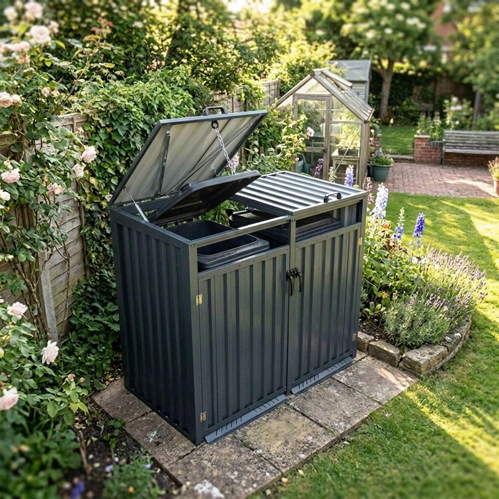 Nicoman Outdoor Metal Bin Storage Double Wheelie Bin Storage Shed