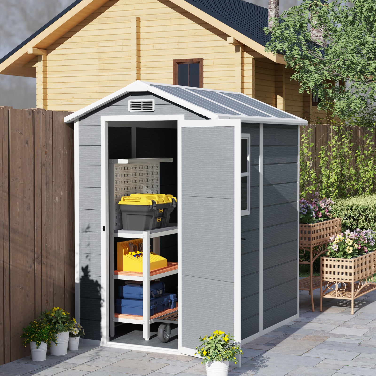 4 X 6ft Plastic Garden Shed W/ Floor, Window And Door