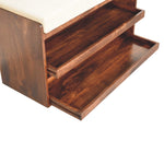 California Walnut & Mud Linen Pull Out Shoe Bench In Solid Wood | Chocolate Brown