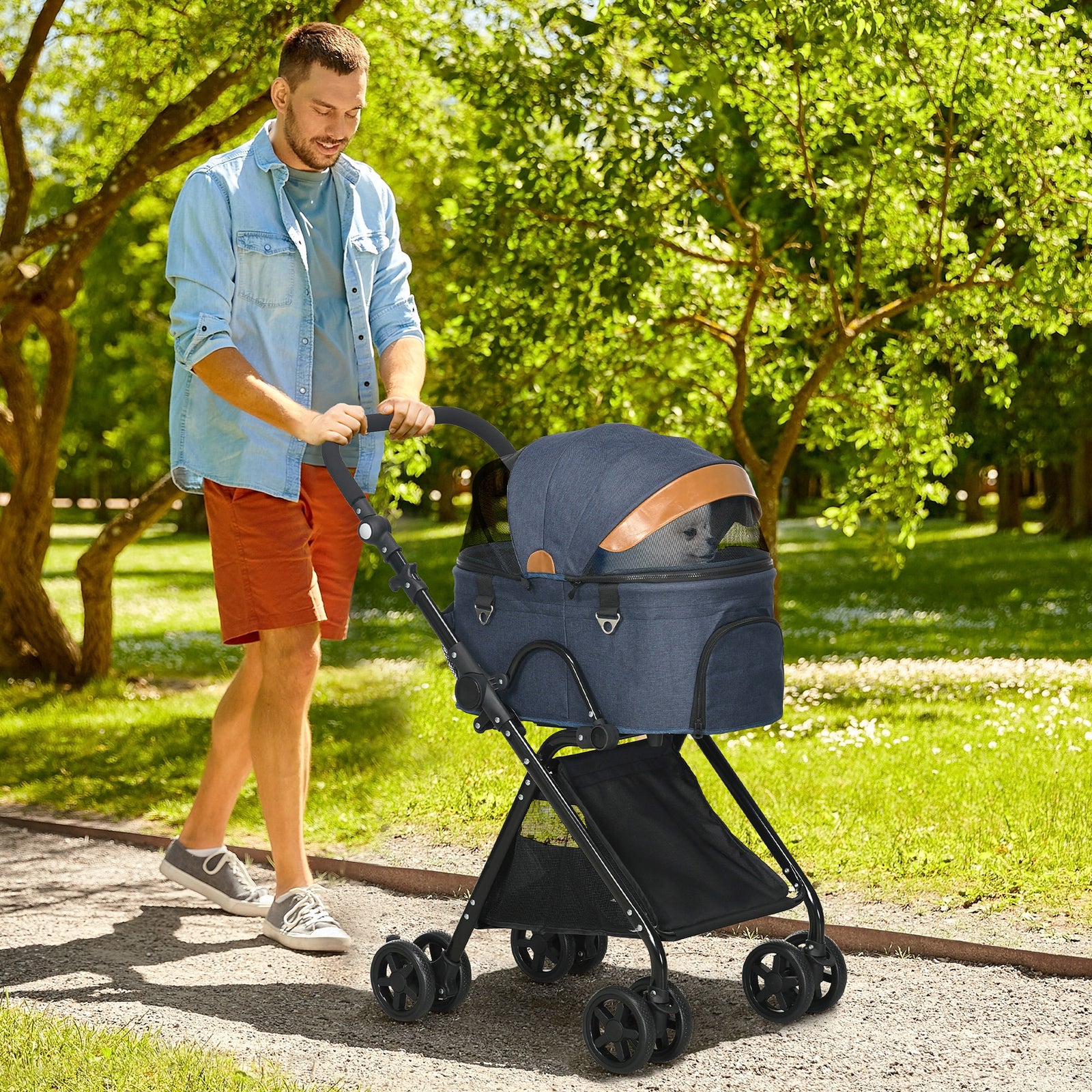 Luxury Folding Pet Stroller Removable Carrier Adjustable Canopy Bag Brake