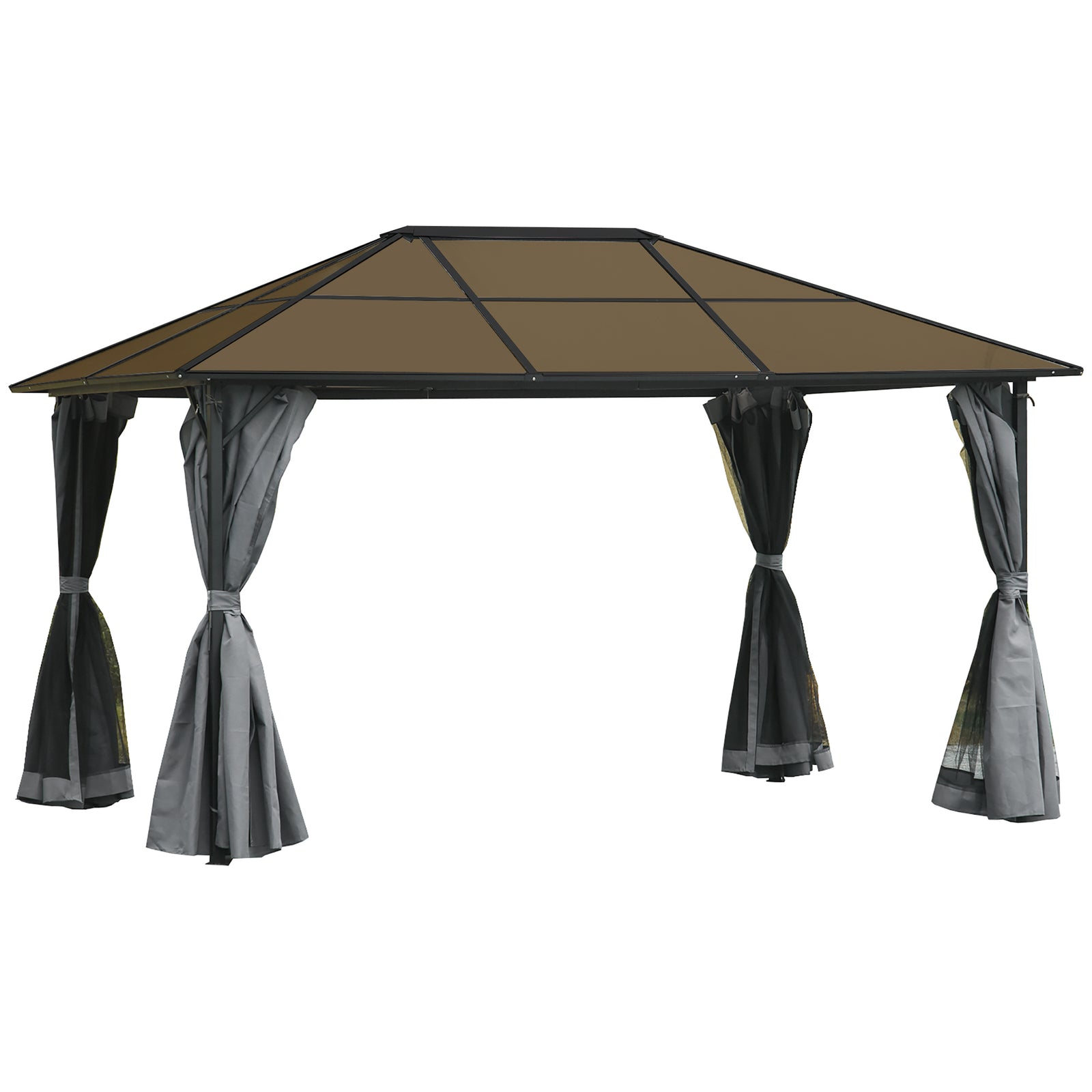 Pc Hardtop Gazebo With Aluminium Frame And Curtains | Medium | Gray