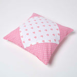 Cotton Cushion Cover With Hearts And Polka Dots Pattern | 45cm x 45cm | Pink