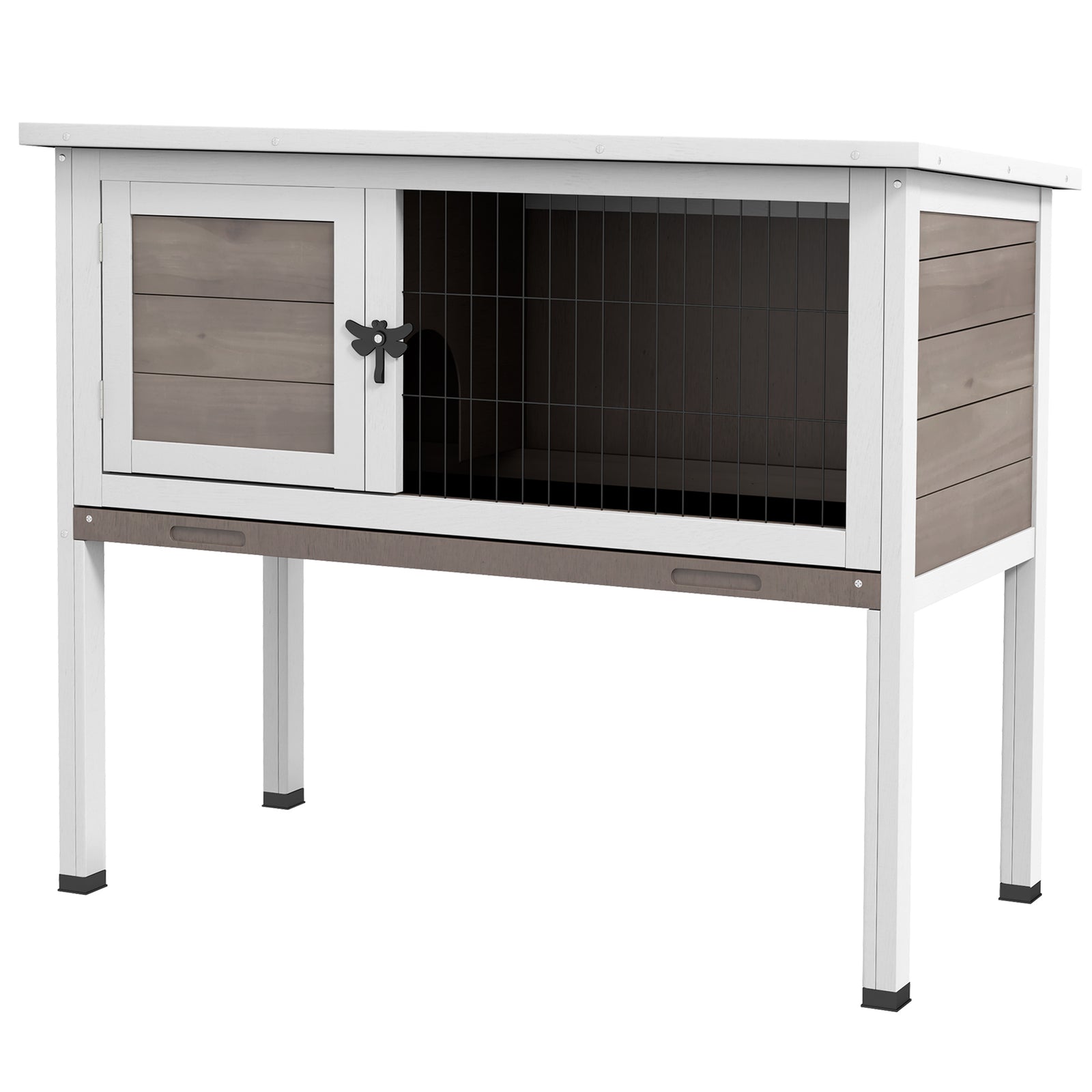 Large Elevated Indoor Outdoor Wooden Rabbit Hutch W/ Asphalt Roof, Tray | Brown