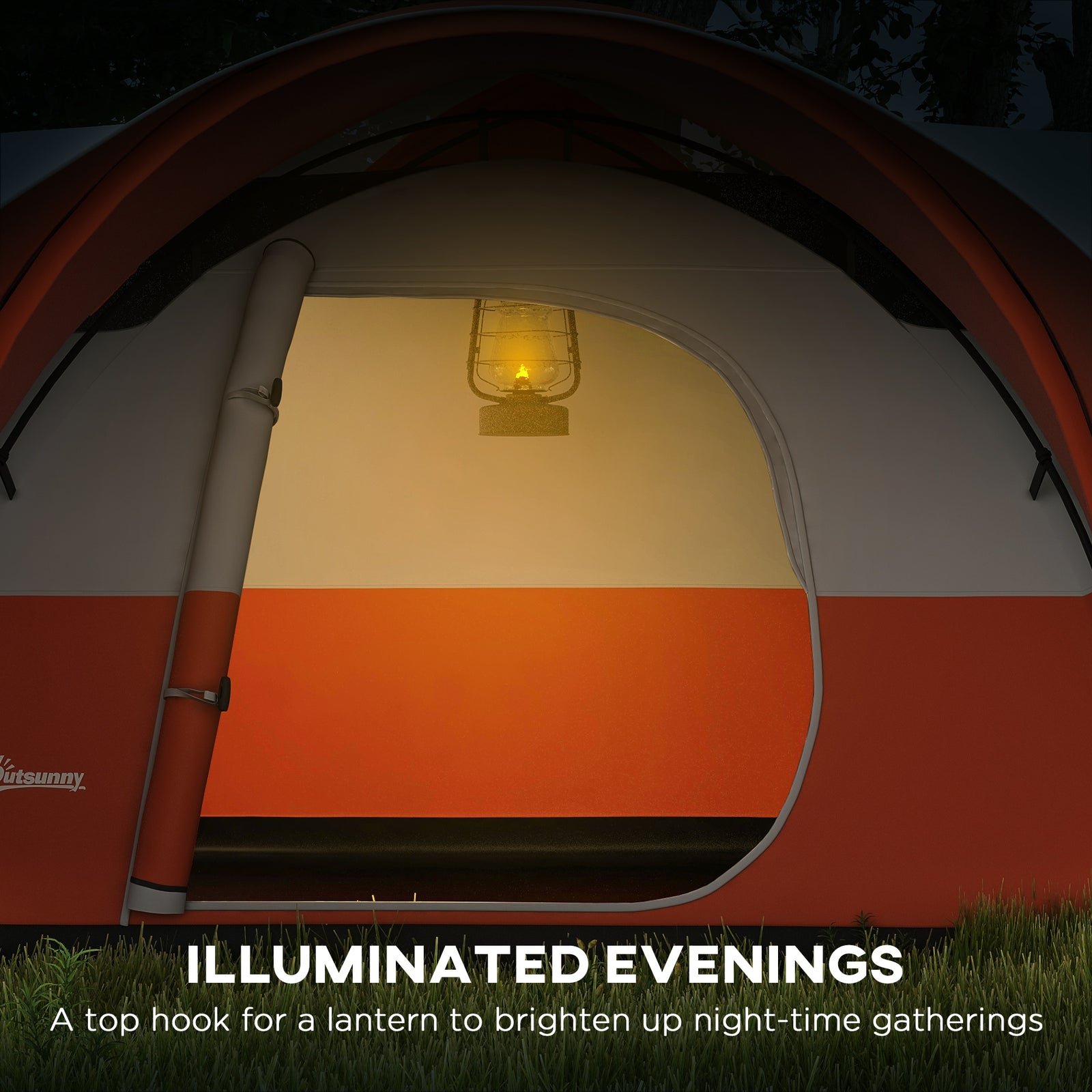 3000mm Waterproof Camping Tent W/ Porch Sewn In Groundsheet | Orange