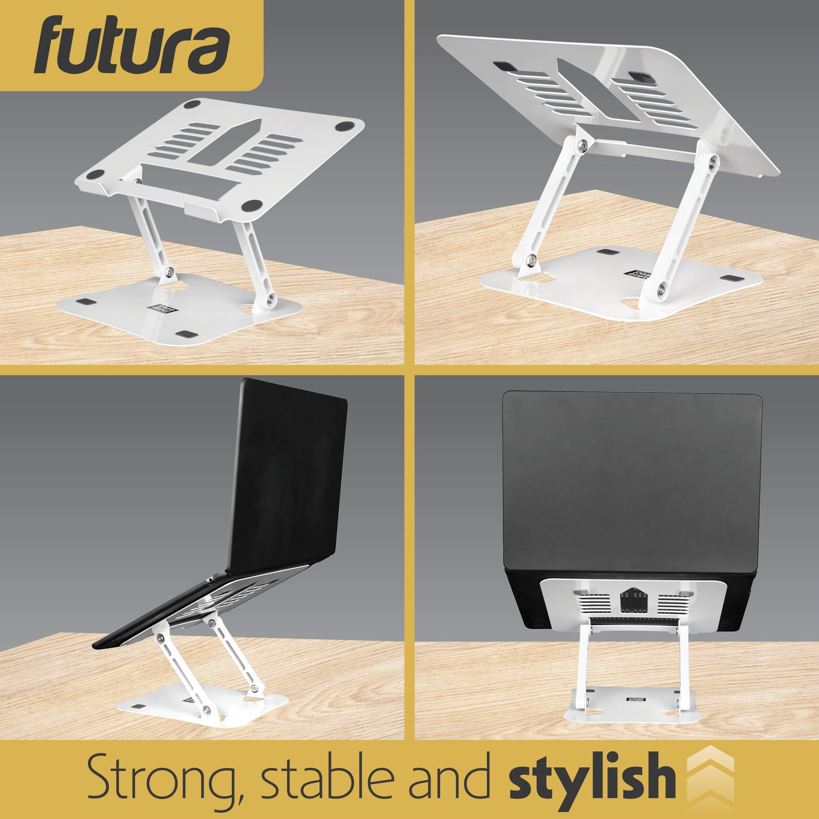 Laptop Stand Adjustable Portable Riser, Foldable Aluminium Holder For Macbook Airpro And 11 To 17 Inch Laptops | White