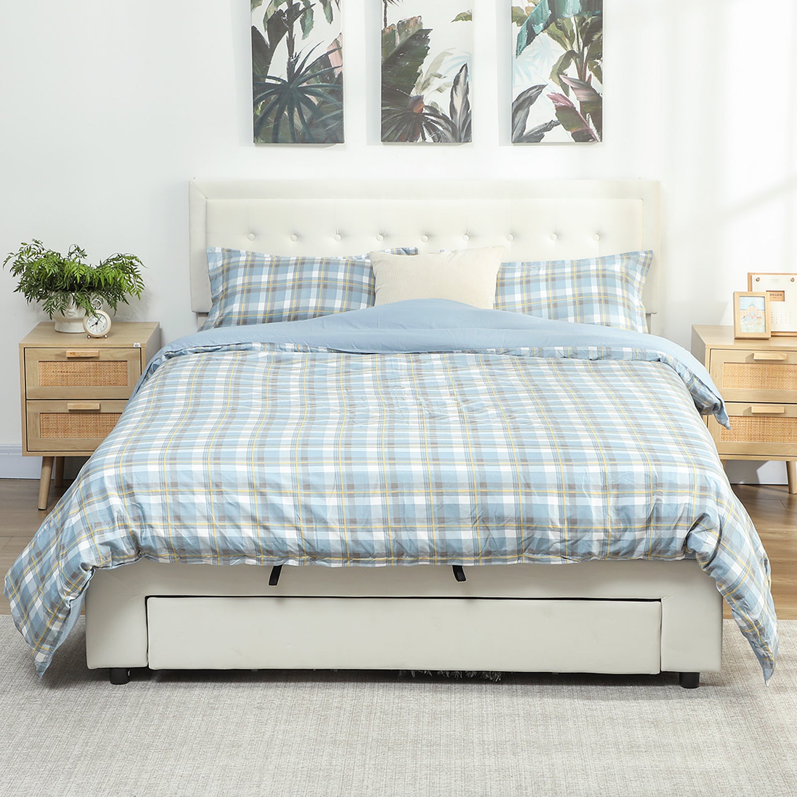 King Size Bed Frame With Storage And Adjustable Headboard | Cream