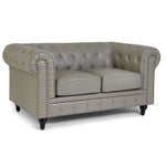 Chesterfield Scroll Arm Faux Leather Sofa 2 Seater | Grey