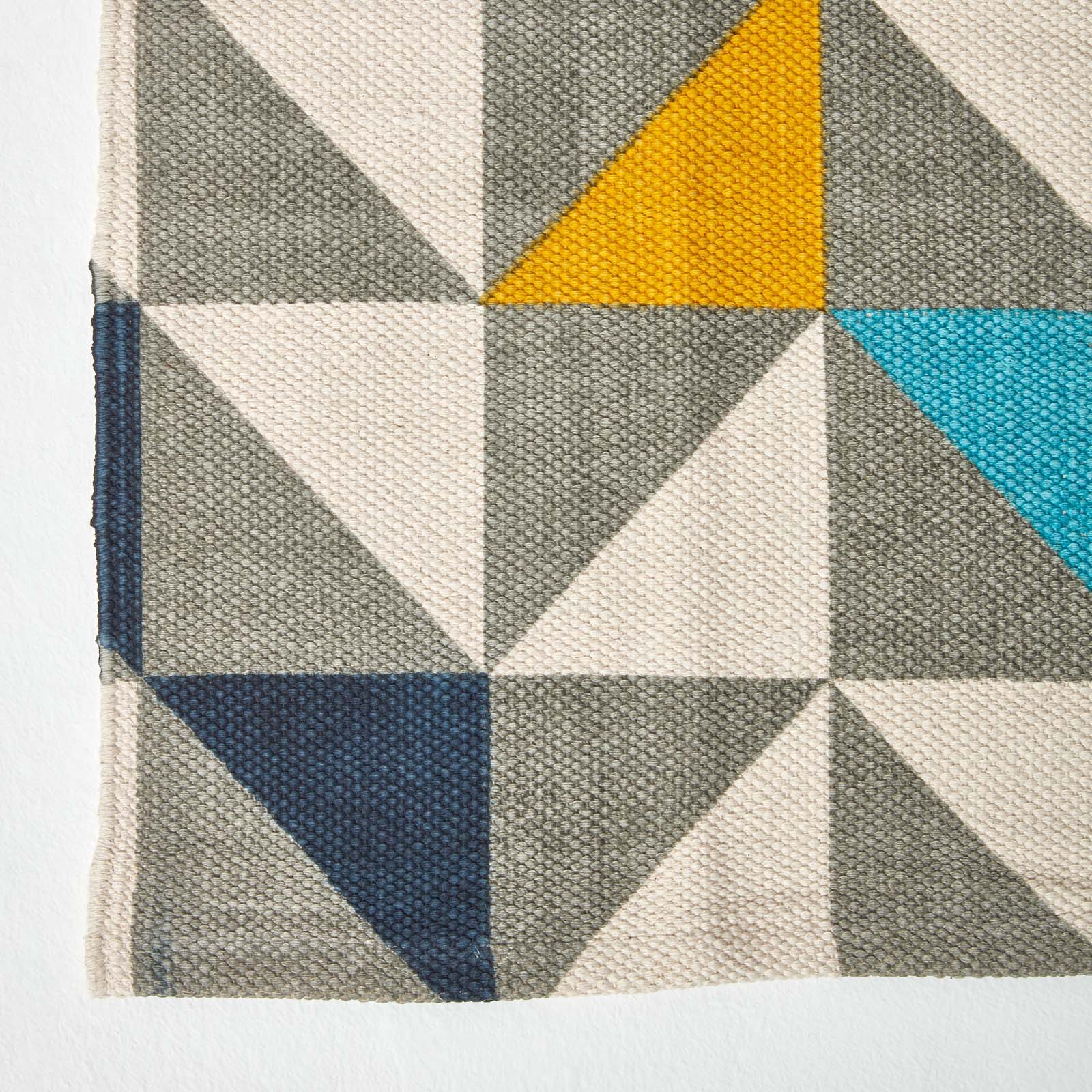 Copenhagen Blue, Yellow And Grey 100% Cotton Geometric Style Scandi Printed Rug | 200cm | Grey & White