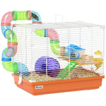 2 Tier Hamster Cage Small Animal House W/ Exercise Wheels Tunnel | Orange