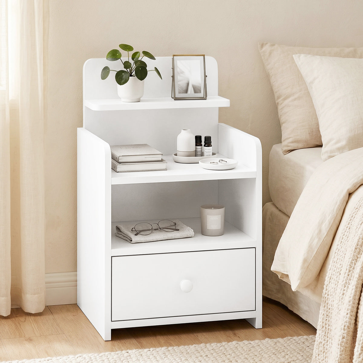 HOMCOM Bedside Cabinet With Drawer And Shelf For Living Room, White