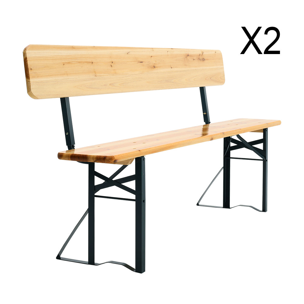 2 Pcs Contemporary Folding Wooden Garden Bench Outdoors