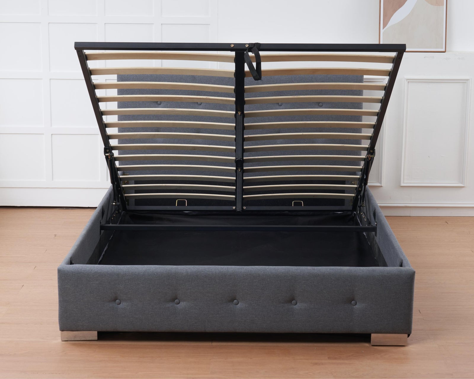 The Oslo Grey Linen Tufted Ottoman Bed Frame | Double | Grey