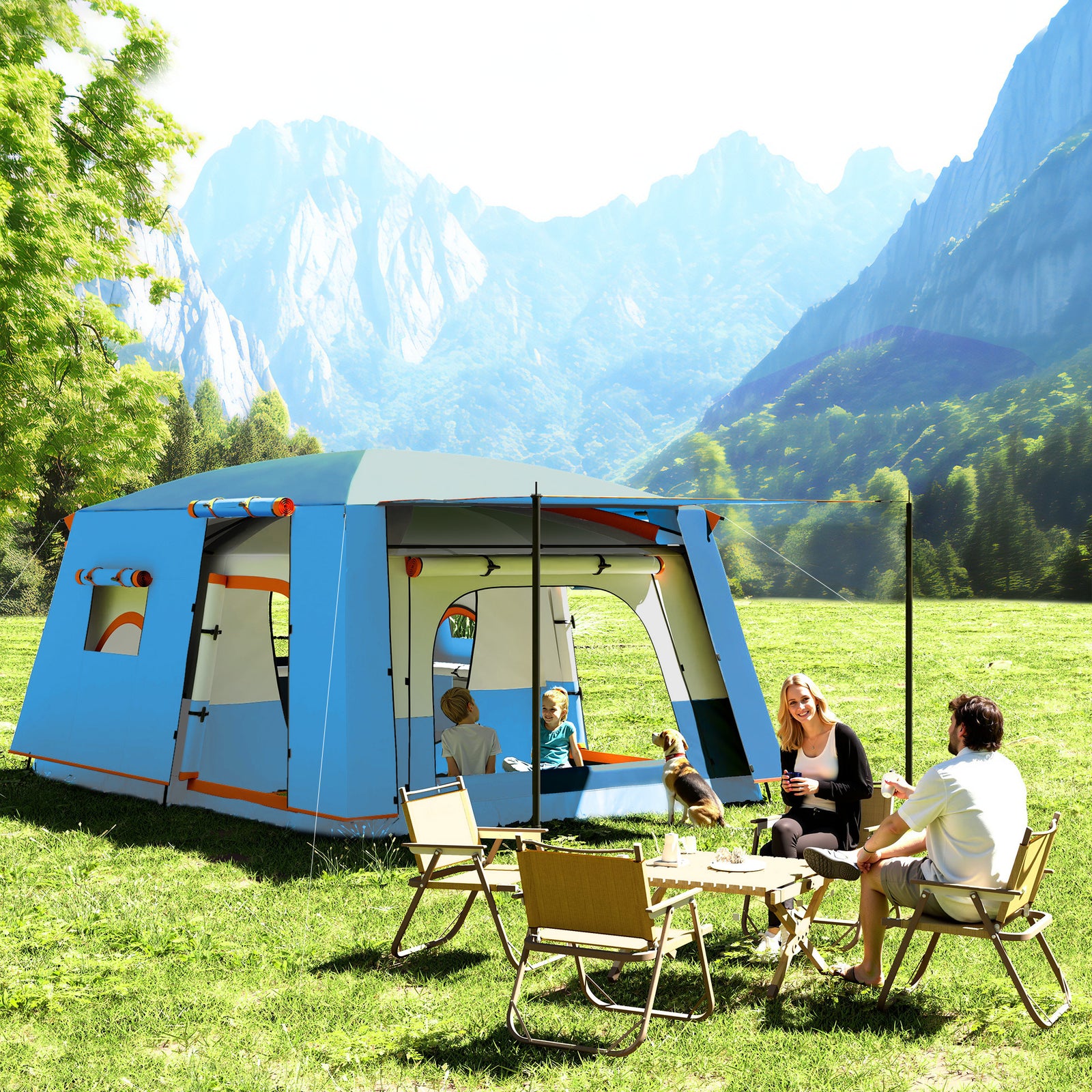 5 Man Camping Tent W/ 2 Bedroom, 3000mm Waterproof