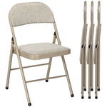 HOMCOM 4 Pack Linen-look Padded Folding Chairs With Cushioned Seat Beige