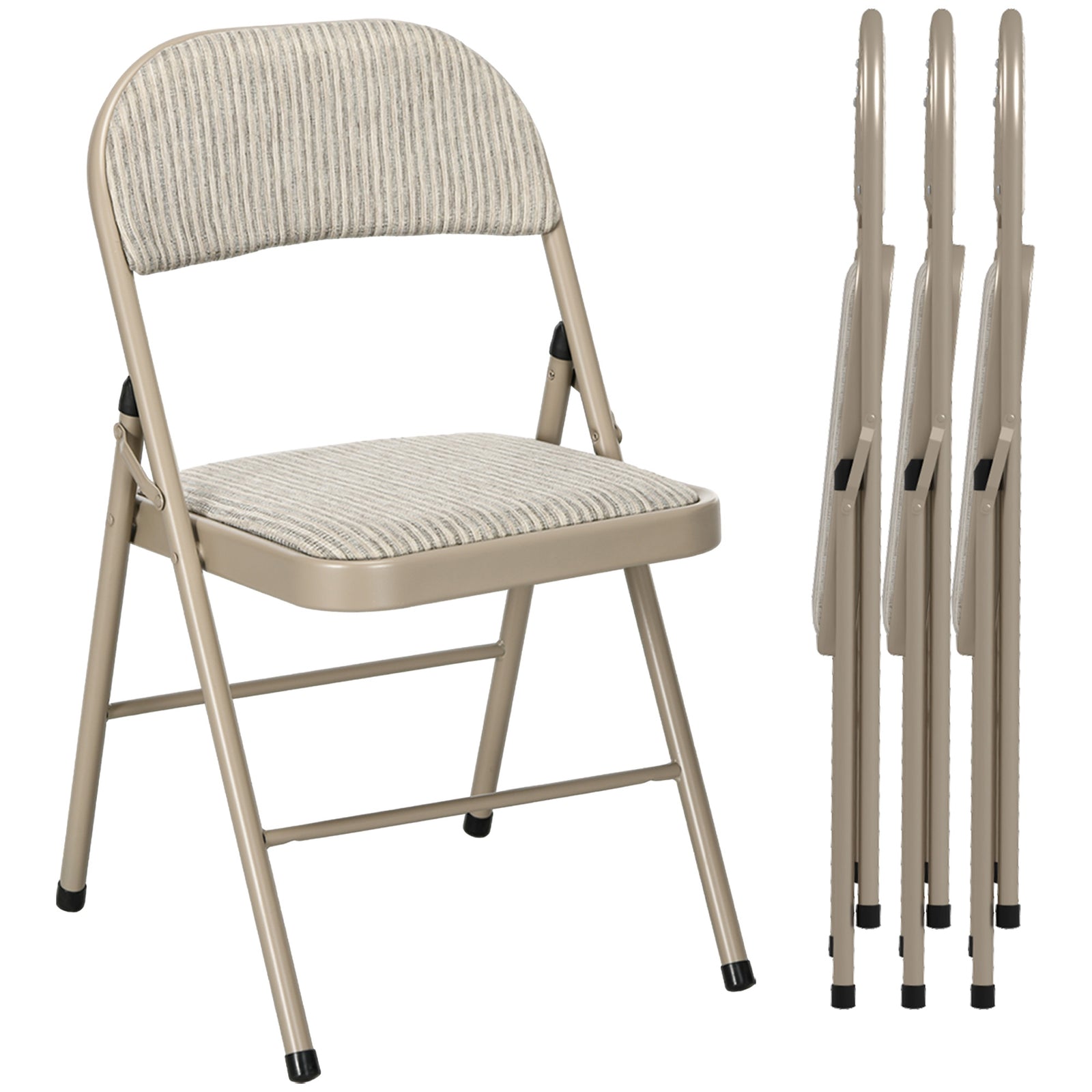 HOMCOM 4 Pack Linen-look Padded Folding Chairs With Cushioned Seat Beige