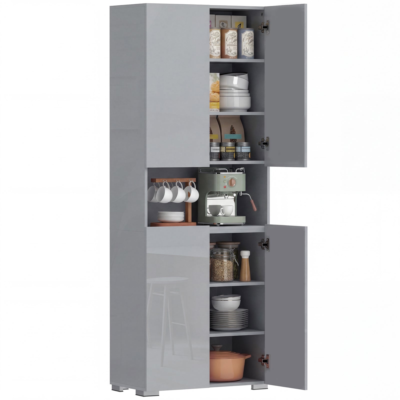 180cm Tall Kitchen Cupboard, Pantry Storage Cabinet, High Gloss | Grey