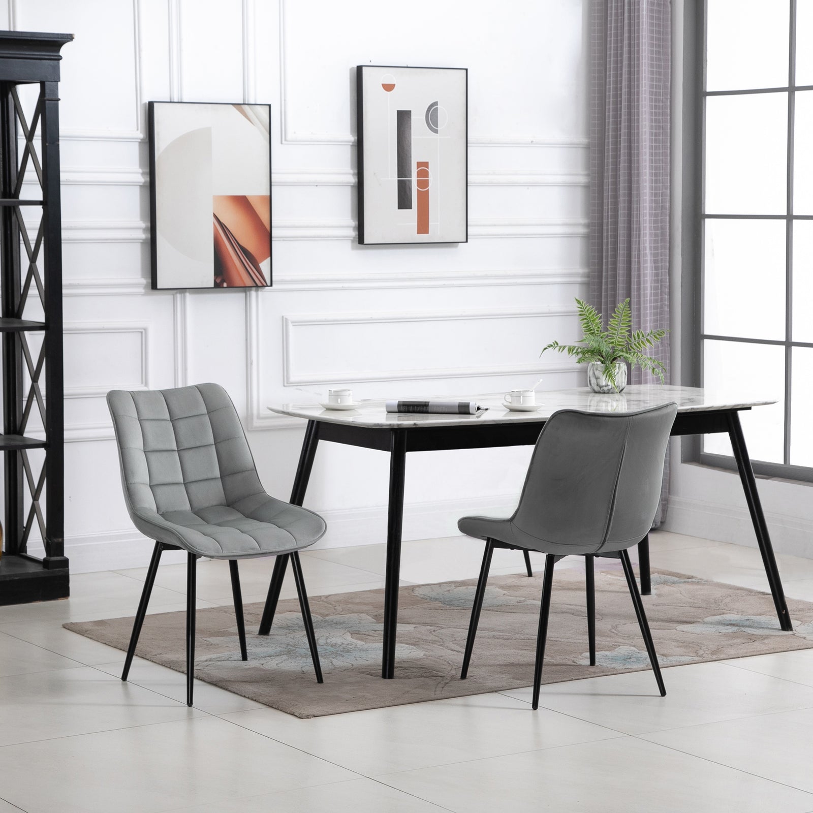 HOMCOM Velvet Dining Chairs With Metal Legs