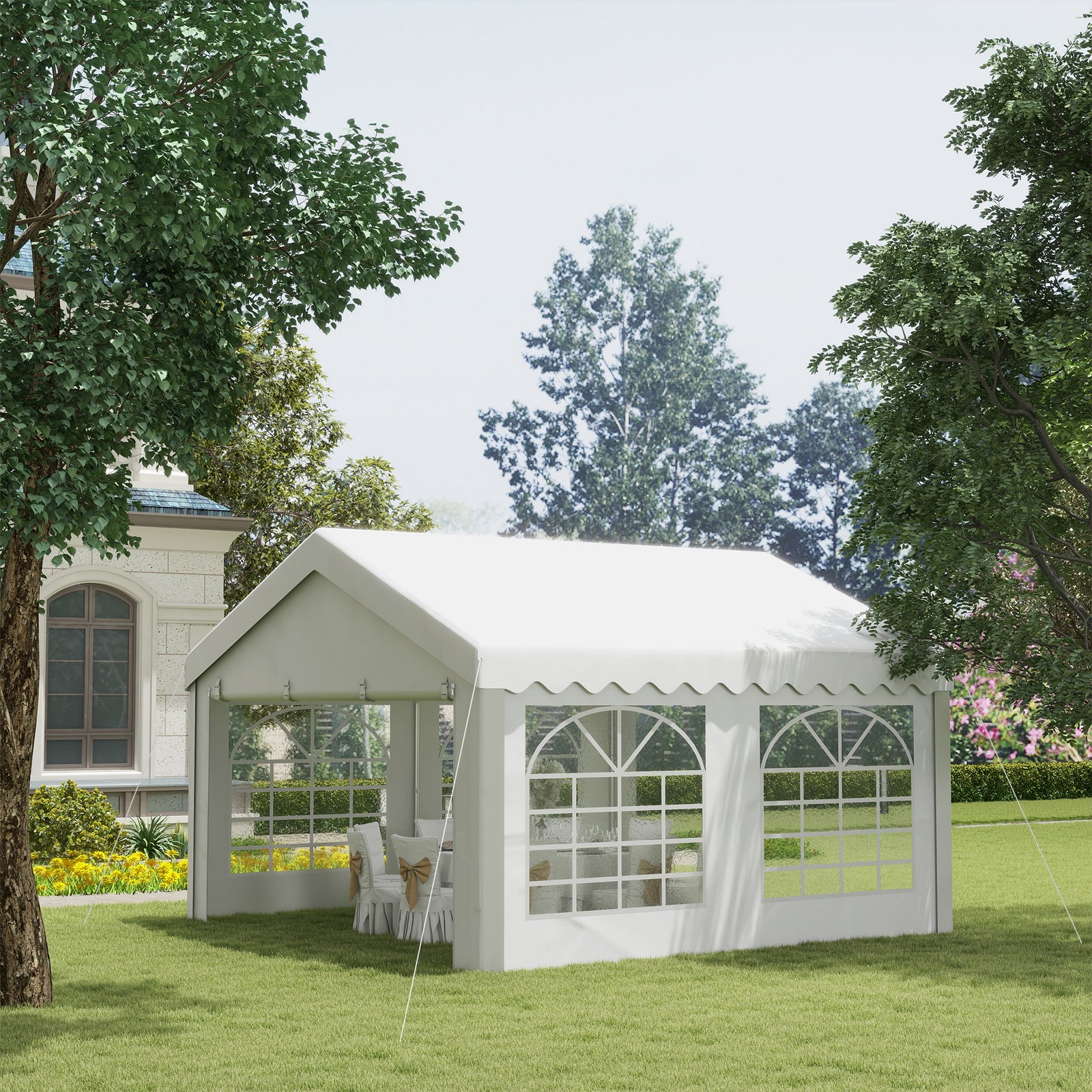 Garden Gazebo Portable Carport Shelter W/removable Sidewalls | Medium | White