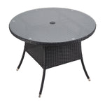 Garden Rattan Tempered Glass Top Round Table With Parasol Hole - 100cm Dia X 72cm