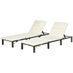 Set Of 2 Rattan Sun Loungers 5-level Adjustable | Cream