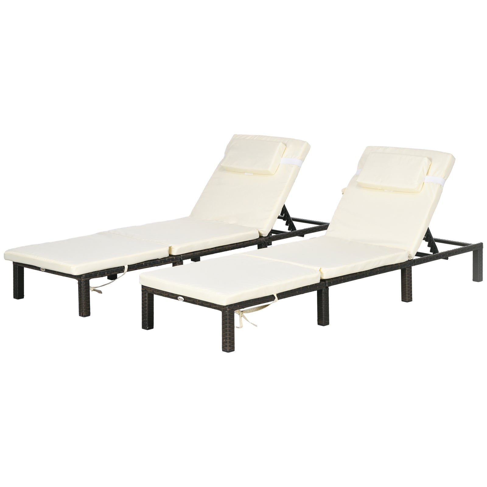 Set Of 2 Rattan Sun Loungers 5-level Adjustable | Cream