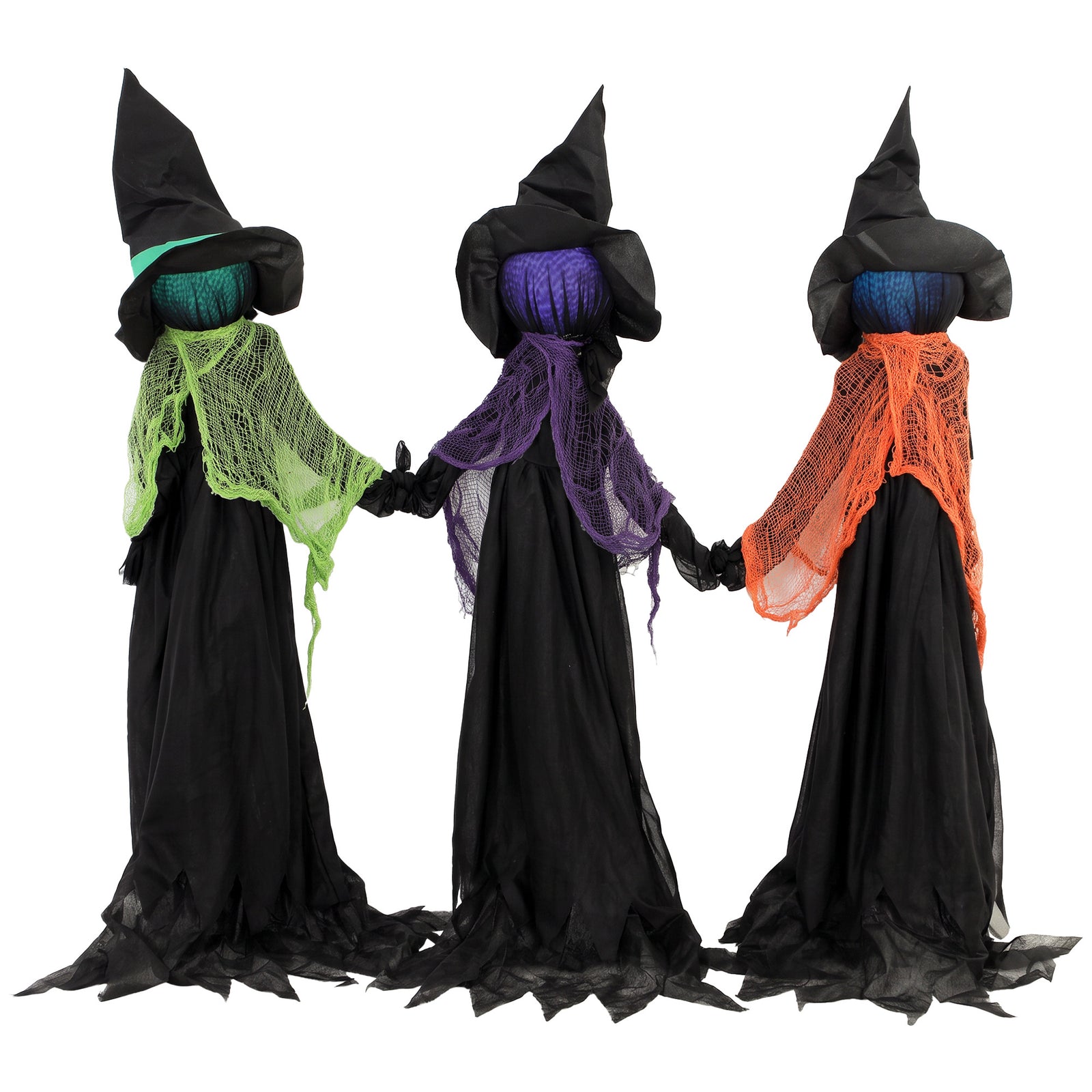 HOMCOM 48" Witches Holding Hands Halloween Decoration Light Up Animated Prop