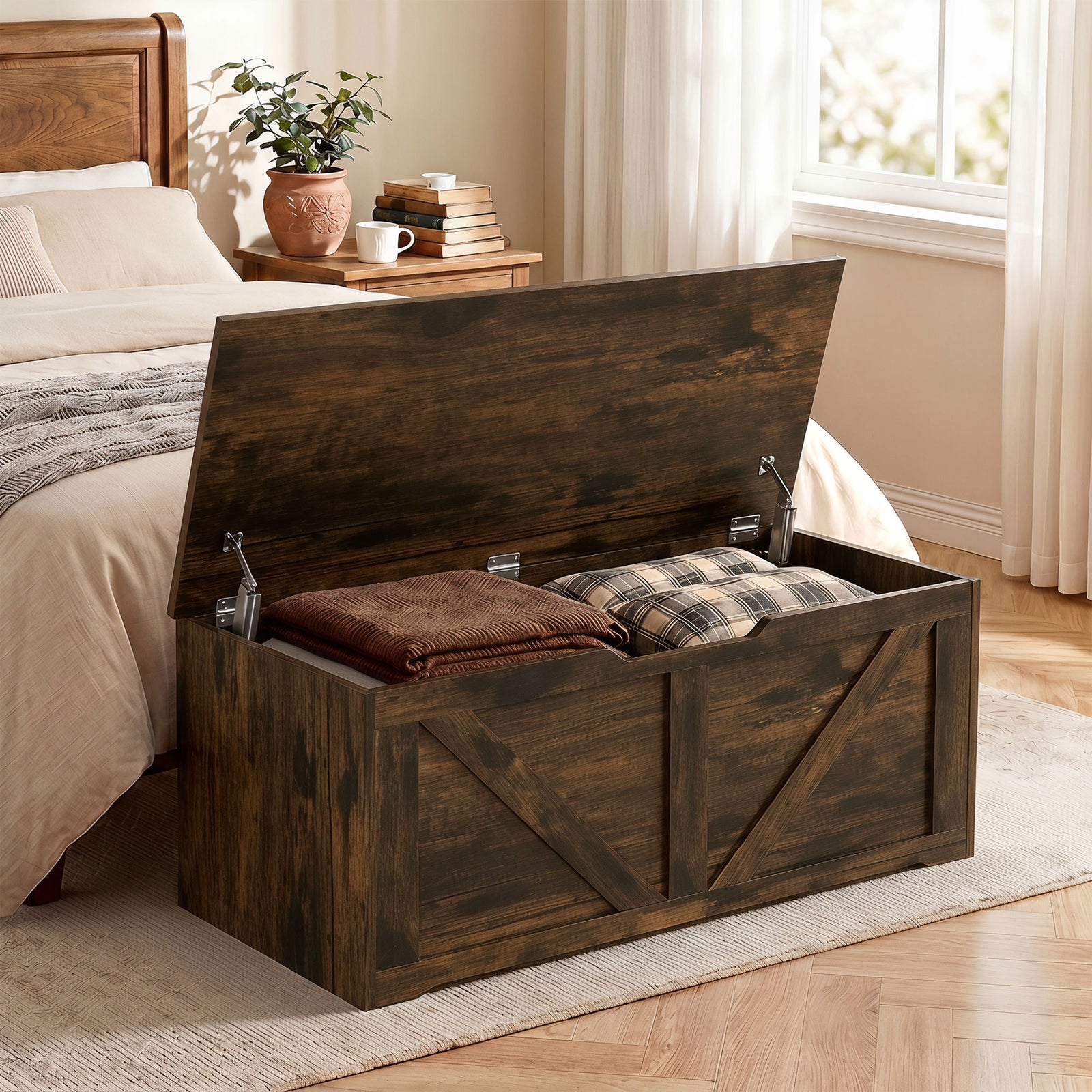 Storage Trunk For Living Room, With Safety Hinges, 100cm | Rustic Brown