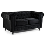 Button Tufted Velvet Living Room Sofa - 2 Seater | Black