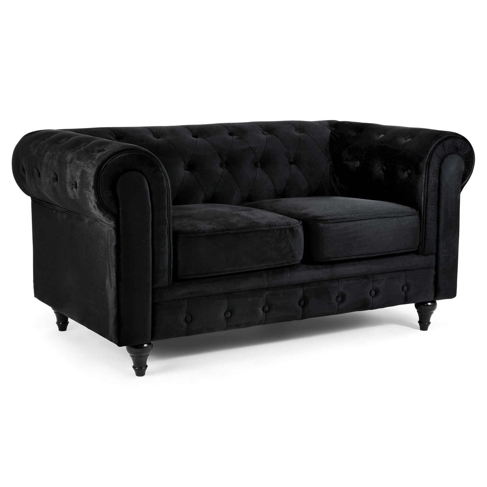 Button Tufted Velvet Living Room Sofa - 2 Seater | Black