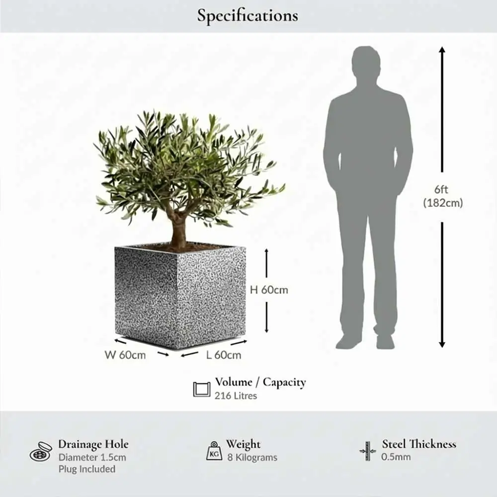 Zinc Galvanised Square Planter | 60cm x 60cm x 60cm | Silver Black