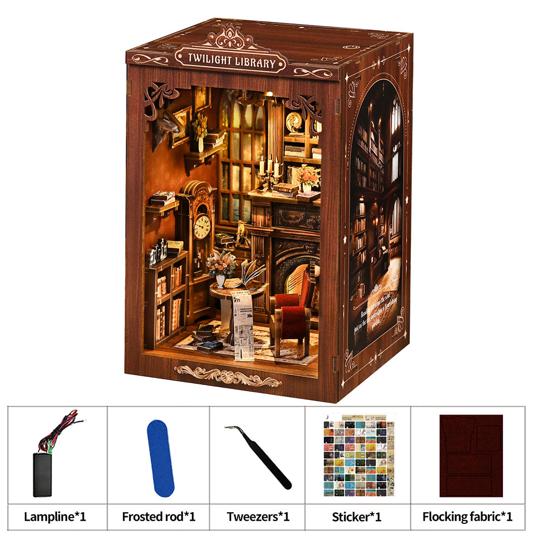 Book Nook Kit For Adults Wooden Miniature Bookstore With Led Walnut